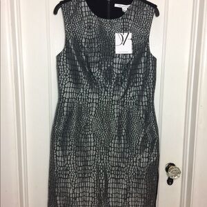 Diane Von Furstenberg Black Croc-Embossed Midi Dress